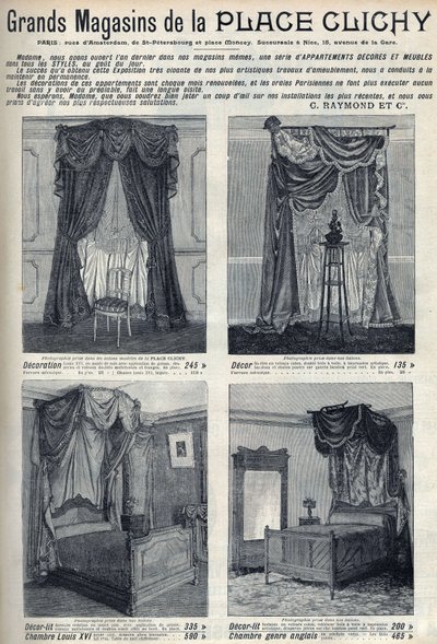 Reklam för möbler och dekorationer i varuhusen på Place de Clichy i Paris Gravyr i "Le sun-du-dimanche"" av Unknown artist