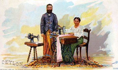 Reklam för symaskiner Singer, Ceylon (nuvarande Sri Lanka). 1892 av Unknown artist