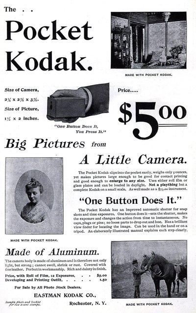 Reklam för Kodak fickkamera. (Pocket Kodak) 1895. Privat Coll. av Unknown artist