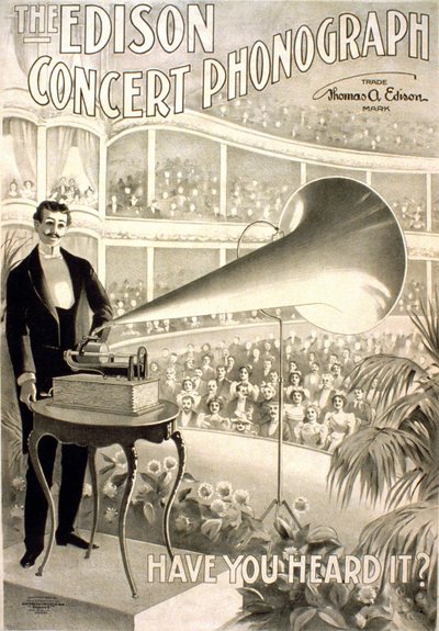 Reklam för Edison Gramophone "" Edisons konsertfonograf, har du hört den? "" - litografi 1899 av Unknown artist