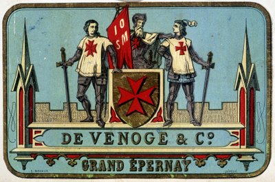 Reklametikett för "" Venoge - Grand Epernay"" (riddare av Malta). n.d.. 1800-talet. av Unknown artist