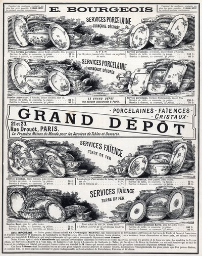 Reklam från 1889 för "" La Ceramic Moderne av Le Grand Depot De Porcelaines, Faiences Et Verreries Bourgeois i Paris"" av Unknown artist