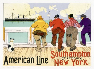 Annonsaffisch för American Line "Southampton, Cherbourg, New York" i "Pictorial Placard"", Bryssel av Unknown artist