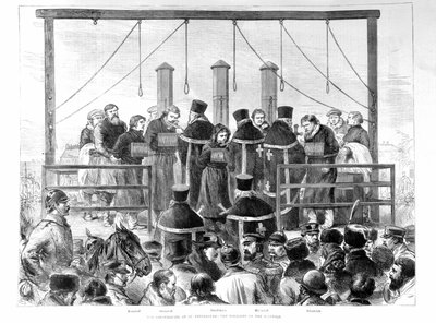 Efter attacken mot Alexander II hängs de arresterade nihilisterna. av Unknown artist