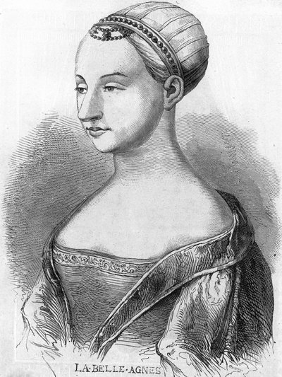 Agnes Sorel (1422-1450) (Lady of Beaute sur Marne) (Beaute-sur-Marne), känd som "La Belle Agnes", favorit av Charles VII. Gravyr av 1800-talet. av Unknown artist