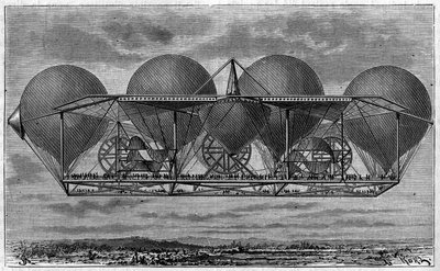 Luftskeppsprojekt av uppfinnaren Ernest Petin 1812-1878). Gravyr i "The Journal of Youth" av Unknown artist