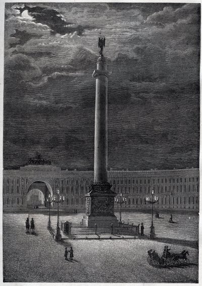 Alexanderkolonnen i St. Petersburg, Ryssland - Alexanderkolonnen i Sankt Petersburg - gravyr från 1870 av Unknown artist