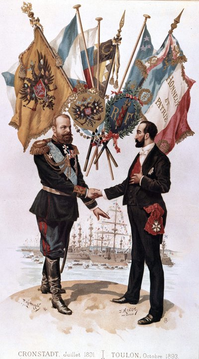 Alexander III vid undertecknandet av det fransk-ryska handelsavtalet (Kronstadt 1891 - Toulon 1893), Bianchetti-samlingen av Unknown artist