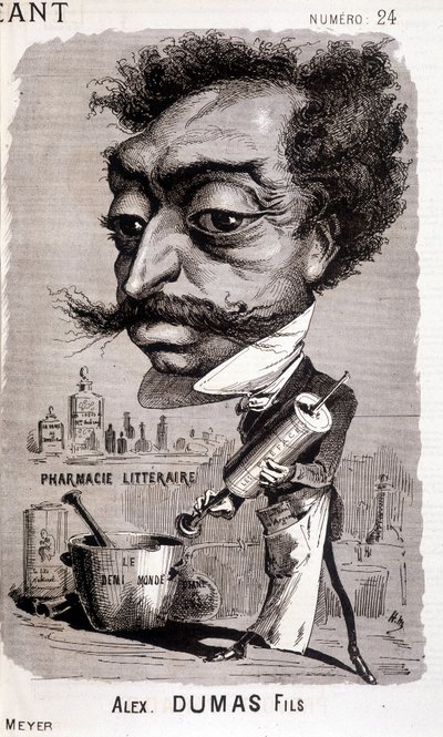 Alexandre Dumas Fils och hans "" litterära apotek"" - i "" Le Géant"" av 1868-08-02 av Unknown artist