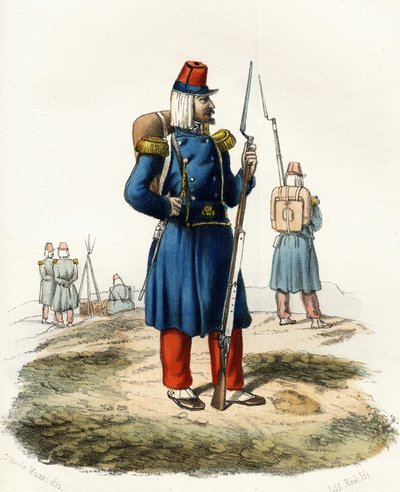 Algeriet, lätt infanteri av den franska armén i Afrika under 1830-expeditionen. I "" Storia d
