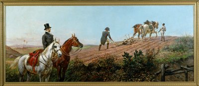 Allegori föreställande Napoleon som plöjer under överinseende av sin svarta tjänare i St. Helena, olja på duk av Olivier Pichat (1825 - 1912) av Unknown artist