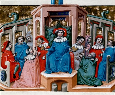 Allegori om miniatyrlagen hämtad från Justinian Code (Codex Justinianus), en samling lagar och institutioner publicerade under den romerske kejsaren Justinian I av Bysans (483-565) av Unknown artist