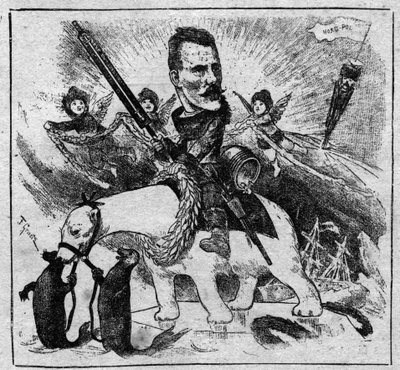Allegori om Fridtjof Nansens (1861-1930) återkomst från nordpolen - gravyr 1897 av Unknown artist