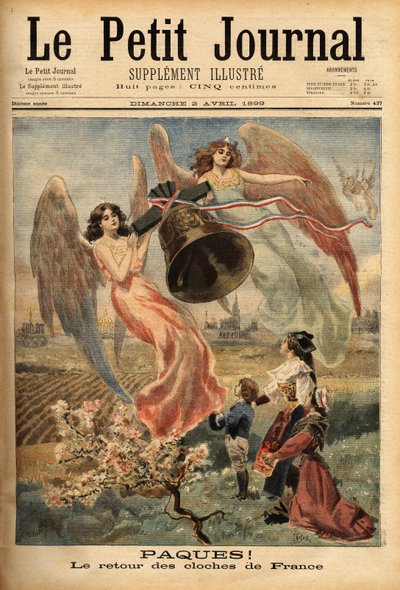 Allegori för att fira påskklockornas återkomst, med representation av barnen i Alsace och Lorraine (Alsace-Lorraine) i traditionella dräkter, medan dessa regioner är omtvistade mellan det tyska imperiet som administrerar dem och Frankrike, som av Unknown artist