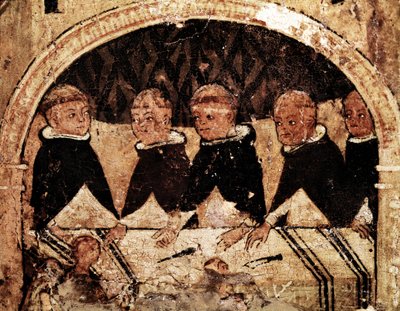 Altartavla över livet för Saint Dominica av Guzman (1170-1221), grundare av Dominikanerorden: en grupp dominikanska munkar att tillgå. Målning på trä från 1200-talet. Neapel, Museo Nazionale di Capodimonte av Unknown artist