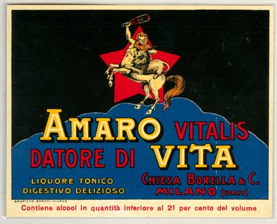 Amaro vitalis alkoholreklam (kromolitografi sent 1800-tal) av Unknown artist