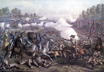 Amerikanska inbördeskriget (1861 - 1865): Slaget vid Opequon eller tredje slaget vid Winchester, Virginia 19 september 1864. Gravyr från 1800-talet. av Unknown artist
