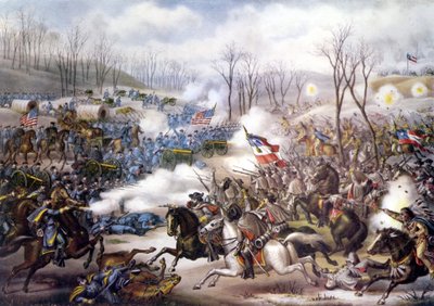 Amerikanska inbördeskriget (1861 - 1865): Slaget vid Pea Ridge eller Elkhorn Tavern (Arkansas) 6 - 8 mars 1862. Gravyr från 1800-talet. av Unknown artist