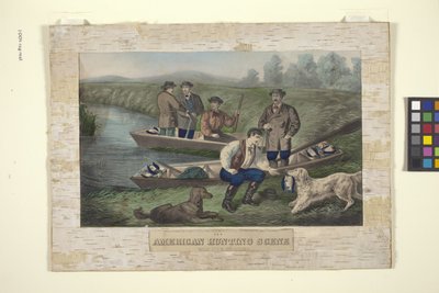 Amerikansk jaktscen (handfärgad litografi) av Unknown artist