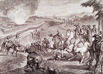 Amerikanska revolutionskriget: Belägring av Pensacola och den spanska arméns seger (gravyr från 1800-talet) av Unknown artist