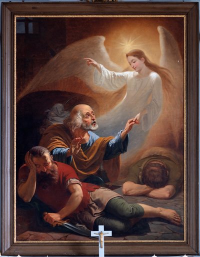En ängel befriar Sankt Peter från fängelset, ritad F. Devigne (?) av Unknown artist