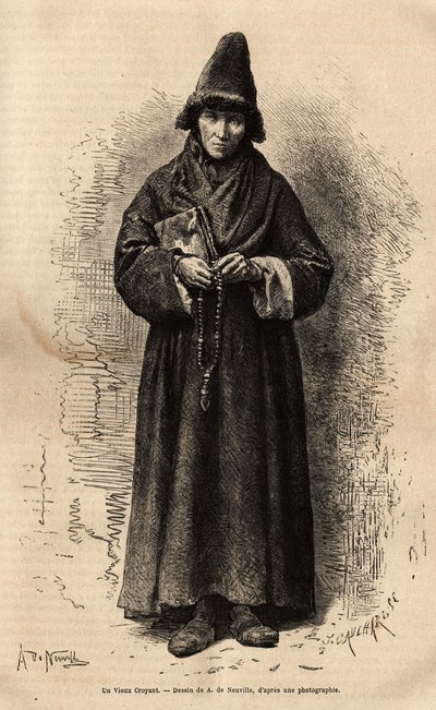 En gammal troende, som tillhör den ryska folkkyrkan (och förkastar den ortodoxa kyrkan), som representerar en av de otaliga kulter som har utvecklats på territoriet, med denna religiösa förevändning för att uttrycka sin djupa politiska oenighet med Mos. av Unknown artist