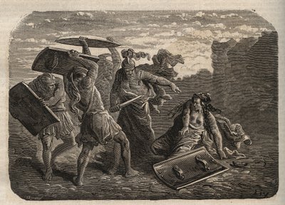 Antikens Rom - Tarpeias straff - Tarpeias straff - gravyr av Unknown artist