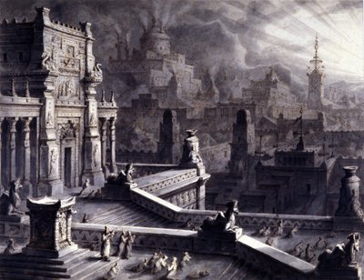 Den antika staden Persepolis i det persiska Achaemenidiska riket, grundad av Darios I på 600-talet f.Kr. Den genomsöktes och brändes av Alexander den store 331 f.Kr. 1800-talet Ill. av Unknown artist