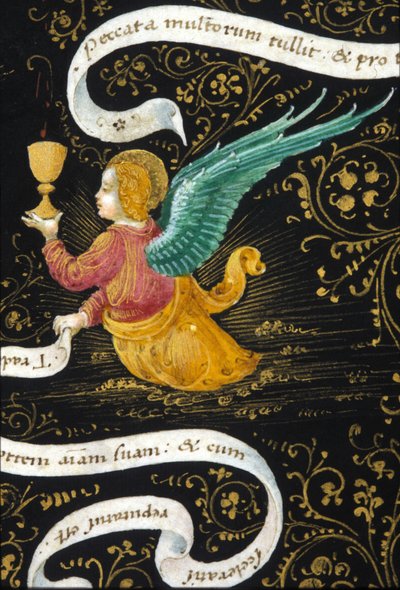 Ängel som bär en kalk. Miniatyr av Belbello da Pavia av Unknown artist