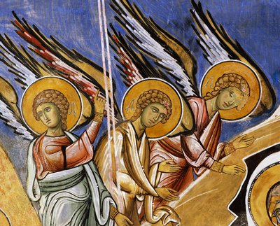 Angels of Annunciation, fresk (1192), Panagia Tou Araka Church (Church of Our Lady of Pea) (Unescos världsarvslista, 2001), Lagoudera, Troodosbergen, Cypern av Unknown artist