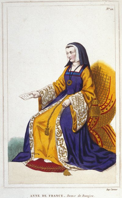 Anne de Beaujeu eller Anne av Frankrike, fransk prinsessa (1460-1522). Äldre dotter till Ludvigs delfin, blivande Ludvig XI, hon regerade med hjälp av sin man, Pierre de Beaujeu, rikets generallöjtnant, till vilken Ludvig XI hade anförtrott vårdnaden om av Unknown artist