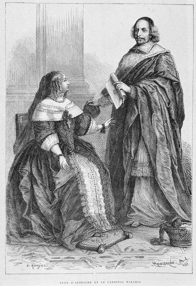 Anne av Österrike och kardinal Jules Mazarin (1602-1661) - Grav., i "Histoire de France från de mest avlägsna tiderna till 1789" av M. Guizot av Unknown artist