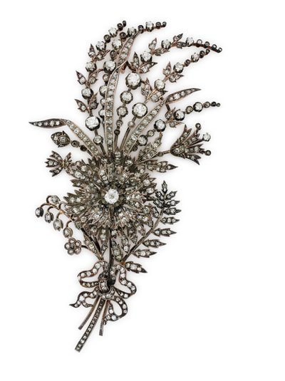 Antik diamantblommig corsage-brosch, ca 1885 (diamanter i silver och roséguld) av Unknown artist