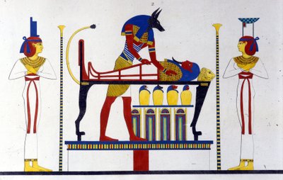 Anubis och en mumie - i "" Monuments of Egypt and Upper Nubia"" av Ippolito Rosellini (Rossellini). av Unknown artist