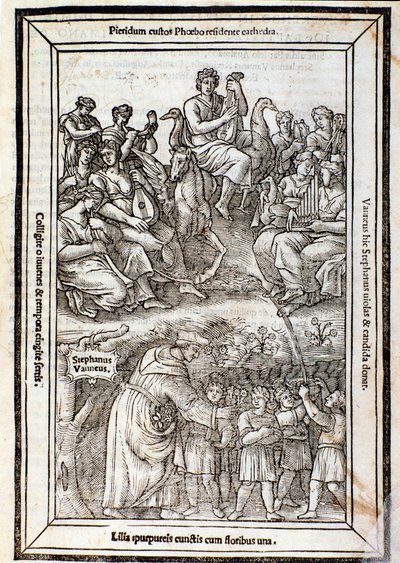 Apollon och muserna. Sida från Recanetum de musica aurea av Unknown artist
