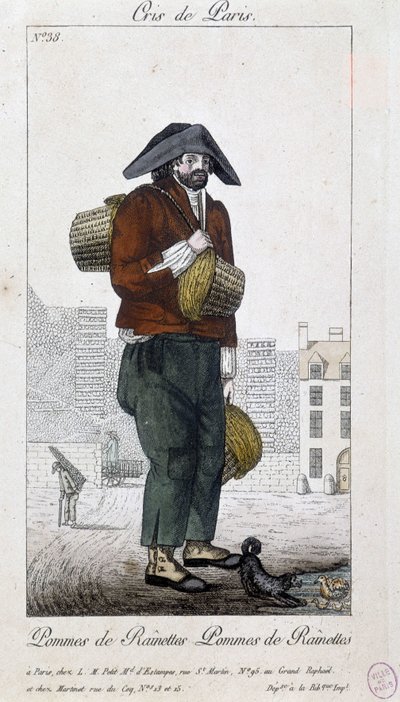 Äppelhandlare - i "" Cris de Paris", deb. 1800-talet av Unknown artist