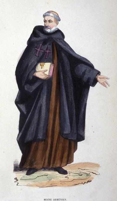 Armenisk munk. Gravyr från ett album på religiösa beställningar, Paris av Unknown artist