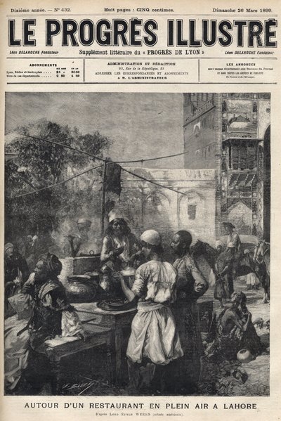 Runt en utomhusrestaurang i Lahore, Pakistan - omslag till "The illustrious progress"" från mars 1899 - av Unknown artist