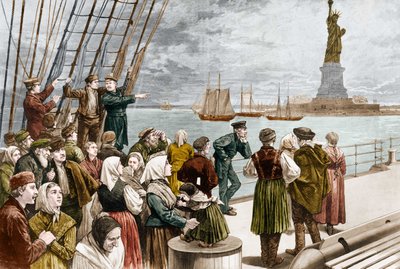 Invandrarnas ankomst till New York 1887 (i bakgrunden Frihetsgudinnan). ©Leemage av Unknown artist