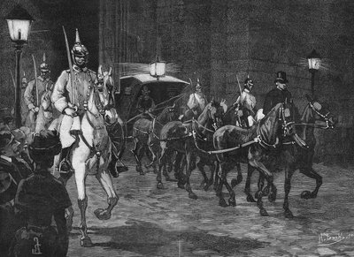 Ankomst av kvarlevorna av ärkehertig Rudolf av Habsburg (1858 - 1889), kronprins av Österrike. av Unknown artist