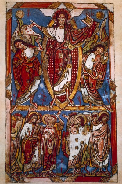 Uppstigning. Miniatyr i "Sacramentary of Saint-Martial de Limoges"" (Folio 84v), okänd författare av Unknown artist