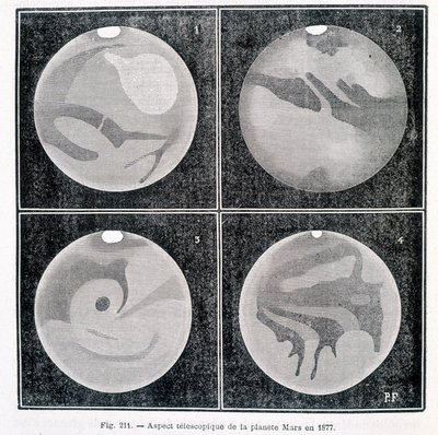 Teleskopiska aspekter av planeten Mars 1877 - i "" Popular Astronomy "" av Camille Flammarion, red. Marpon & Flammarion av Unknown artist