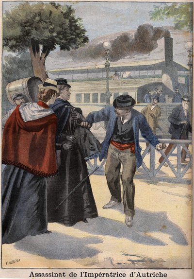 Mordet på imponen Elisabeth av Österrike (Sissi) av en italiensk anarkist i Genève av Unknown artist