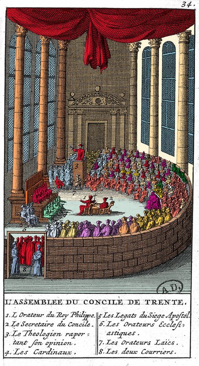 Konciliet i Trents församling (1545 - 1563), gravyr 1706. av Unknown artist