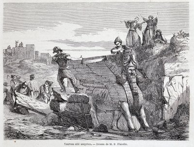 Assyrisk bevingad tjur på platsen för Nineve - i "" Tour du monde"" 1:a sem. 1863. av Unknown artist