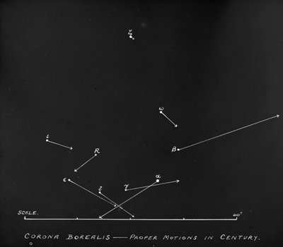 Astronomiskt glasplanschdiagram över stjärnrörelser i konstellationen Corona Borealis (glasnegativ) av Unknown Artist
