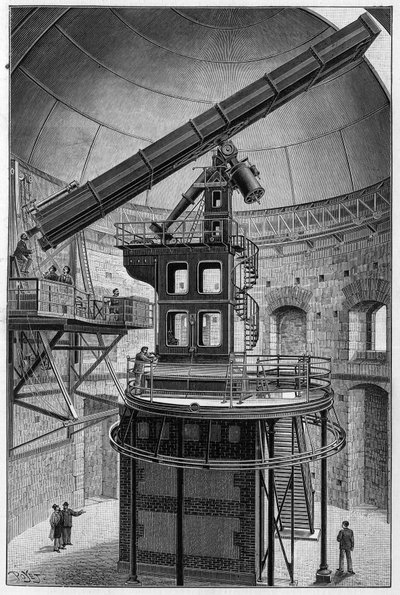 Astronomiska glasögon av Janssen, medlem av institutet, chef för observatoriet för fysisk astronomi i Meudon. Gravyr i "" La Nature: revue des sciences et de leurs applications aux arts et a l