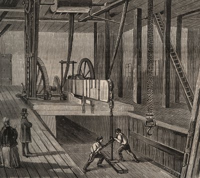 Atelier de drilling du well artesian de Passy. Gravyr från 1856 i "Le Musee Des Sciences"" av Unknown artist