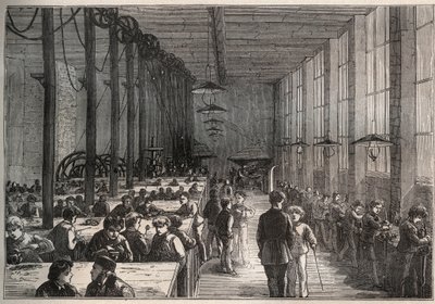 Järnverkstad - kommunal lärlingsskola på boulevard de la Villette i Paris 1875 - gravyr av Unknown artist