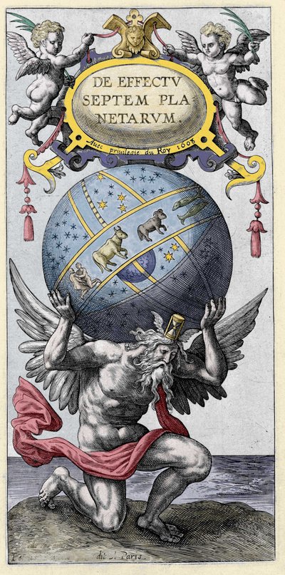 Atlas som bär världen. Gravyr från början av 1600-talet. av Unknown artist